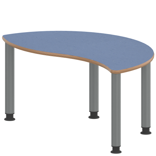 Tisch ZALOTTI mit Linoleum-Belag Halbrund-Wellentisch, B/H/T: 120x53x60 cm, Stahlrohrbeine Ø 60 mm, Fußvariante: höhenverstellbar (53/67 cm), Tischbeine mit RAL-Farbe 9006 (weißaluminium)