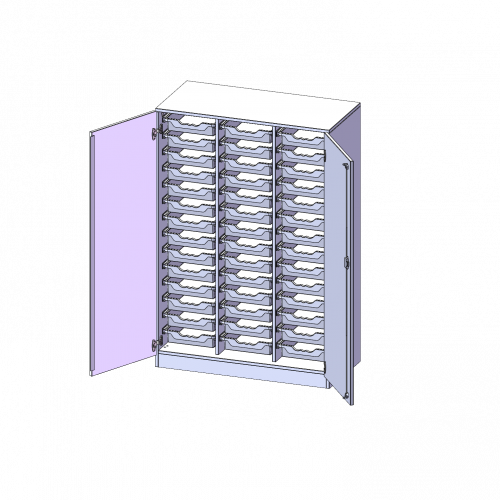 ErgoTray Schrank, dreireihig, 4 Ordnerhöhen - evo180 Serie B/H/T: 104,5x154x50 cm, zweitürig, mit Sockel (81 mm), mit 42 flachen ErgoTray Boxen