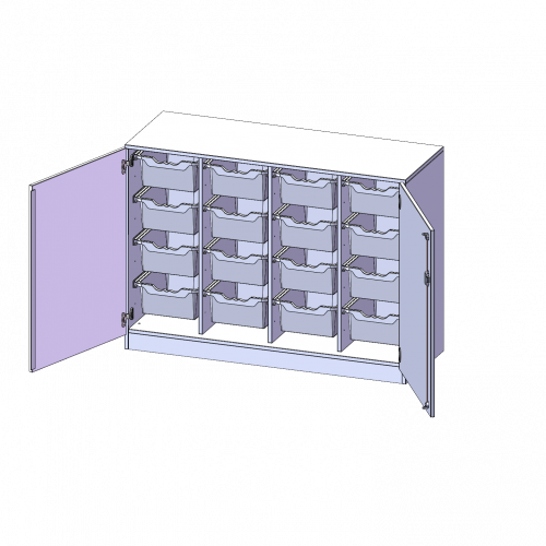 ErgoTray Schrank, vierreihig, 2,5 Ordnerhöhen - evo180 Serie B/H/T: 138,7x100x50 cm, zweiteilig, zweitürig, mit Sockel (81 mm), mit 16 hohen ErgoTray Boxen