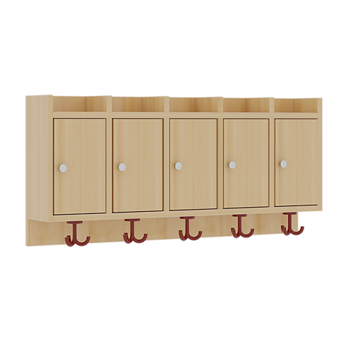 Garderobenablage mit Türen B/H/T: 100x46x27 cm, 5 Fächer mit Türen, darunter 3fach-Haken, oben offene Unterteilungen