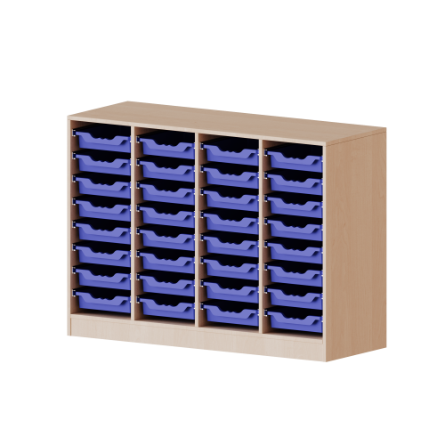 ErgoTray Regal, vierreihig, 2,5 Ordnerhöhen - evo180 Serie B/H/T: 138,7x100x50 cm, fahrbar, 32 flache ErgoTray Boxen