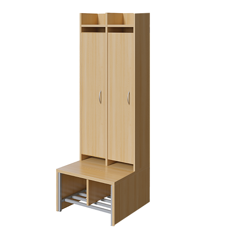 Spindgarderobe, hohe Tür B/H/T: 56x160x55 cm, 2 Plätze, Türen links, Bank, Schuhrost, 3fach-Haken