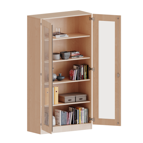 Schrank mit verglasten Türen, 5 Ordnerhöhen - Serie evo180 B/H/T: 100x190x60 cm, Türen mit Glaseinsatz, Vollausschnitt, abschließbar, mit Sockel (81 mm)