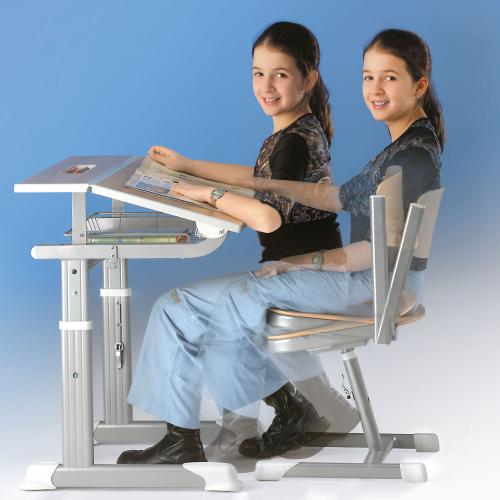 Aluflex Schultisch mit Höhenverstellung mit Höhenverstellung: 58-70 cm, Drahtkorbablage, 1er Schülertisch