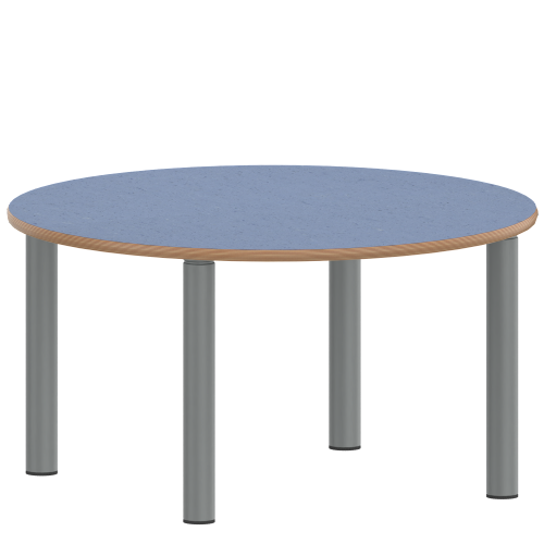 Tisch ZALOTTI mit Linoleum-Belag Rundtisch, Durchmesser/H: 100x41 cm, Stahlrohrbeine Ø 60 mm, Fußvariante: Stellfuß, Tischbeine mit RAL-Farbe 9006 (weißaluminium)