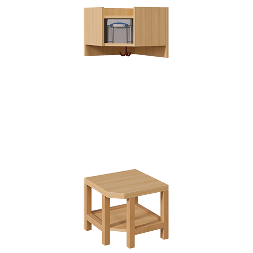 Garderoben-Innenecke, für einfache Ablage inklusive Box B/T: 43x43 cm, Sitzhöhe: 26 cm, 2teilig ohne Stütze, Ablage zur Wandmontage, unter Bank Schuhablage