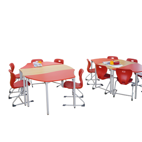 Swing-It Trapezwellentisch, fahrbar 130x65 cm, Höhe 52 cm, mit ABS-Kante