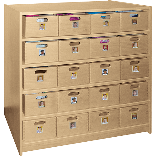 Materialkastenschrank mit 20 Holzkästen B/H/T: 102x98x40 cm, mit 20 Massivholz-Kästen je B/H/T: 23,5x14x36 cm