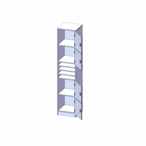 Schließfachschrank, 5 Ordnerhöhen - Serie evo180 B/H/T: 40,5x190x40 cm, 4 Schließfächer, je 1 Kleinfach, Türen öffnen nach rechts, mit Sockel (81 mm)