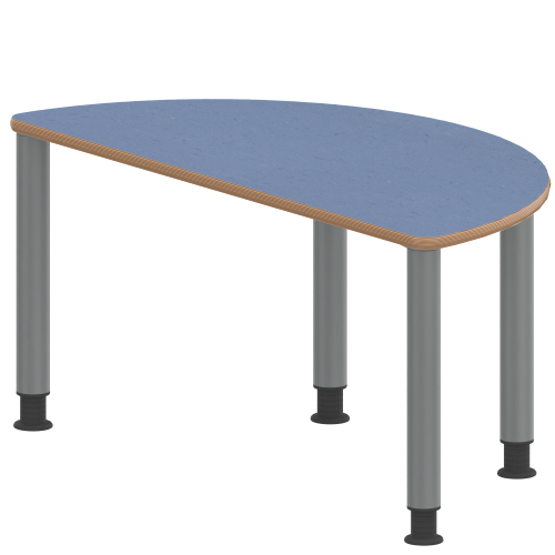 Tisch ZALOTTI mit Linoleum-Belag Halbrundtisch, B/H/T: 120x41x60 cm, Stahlrohrbeine Ø 60 mm, Fußvariante: höhenverstellbar (41/55 cm), Tischbeine mit RAL-Farbe 9006 (weißaluminium)