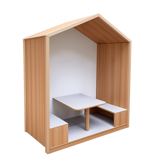 Lernhaus mit Sitzgruppe und Tisch B/H/T: 160x196,5x80 cm, Rückzugshaus mit Tisch und 2 Bänken, mit Linoleumbeschichtungen, Tischhöhe 46 cm, Sitzhöhe 26 cm