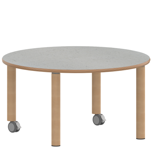 Tisch ZALOTTI mit Linoleum-Belag Rundtisch, Durchmesser/H: 100x53 cm, Massivholzbeine Ø 60 mm, Fußvariante: fahrbar