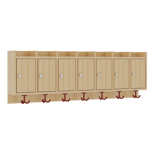 Garderobenablage mit Türen B/H/T: 140x46x27 cm, 7 Fächer mit Türen, darunter 3fach-Haken, oben offene Unterteilungen