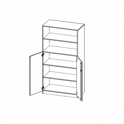 Schrank, 5 Ordnerhöhen, Türen unten (3 OH), oben 2 offene Fächer - Serie evo180 B/H/T: 100x190x50 cm, 2 Türen, abschließbar, mit Sockel (81 mm)