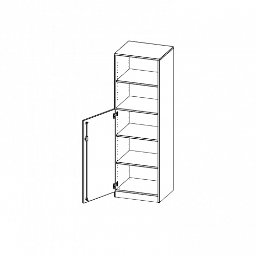 Schrank, 5 Ordnerhöhen, Tür unten (3 OH), oben 2 offene Fächer - Serie evo180 B/H/T: 60x190x40 cm, 1 Tür, abschließbar, Tür öffnet nach links, mit Sockel (81 mm)