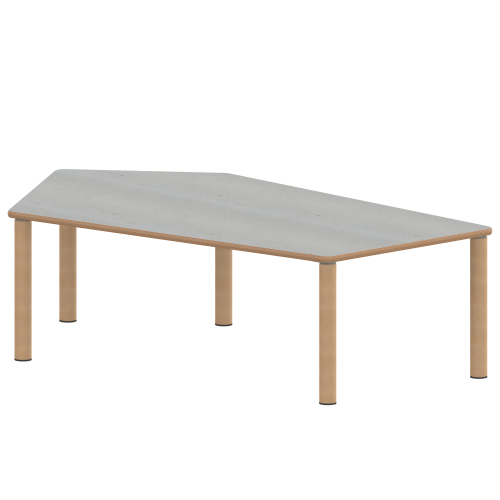 Tisch ZALOTTI mit Linoleum-Belag Fünfecktisch-groß, B/H/T: 185x25x104 cm, Massivholzbeine Ø 60 mm, Fußvariante: Stellfuß
