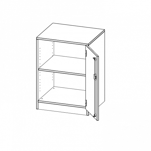 Schrank, 2 Ordnerhöhen - Serie evo180 B/H/T: 60x82x40 cm, 1 Tür, abschließbar, Tür öffnet nach rechts, mit Sockel (81 mm)
