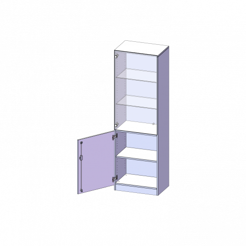 Schrank, 5 Ordnerhöhen, unten Tür (2 OH), oben Vitrinentür (3 OH) - Serie evo180 B/H/T: 60x190x40 cm, 1 geschlossene und 1 Glastür, abschließbar, Türen öffnen nach links, Sockel