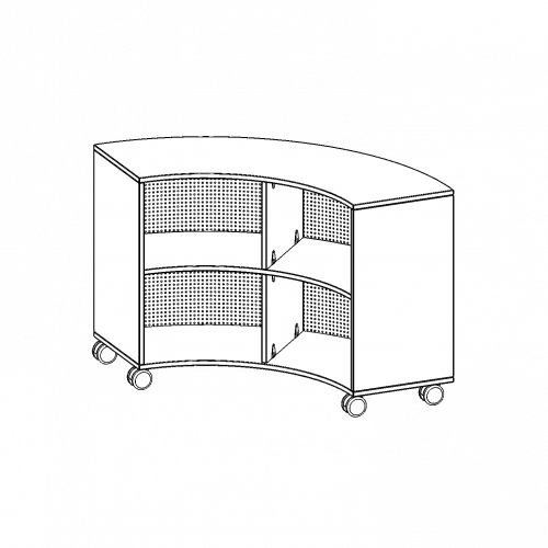 Fahrbares Viertelkreisregal, 2 Ordnerhöhen - Serie evo180 B/H/T: 139,6x82x40 cm, Rückwand aus Lochblech