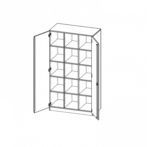 ErgoTray Schrank, dreireihig, 5 Ordnerhöhen - evo180 Serie B/H/T: 104,5x190x50 cm, zweitürig, mit Sockel (81 mm), mit 2 Mittelwänden, ohne Boxen