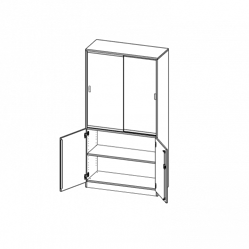 Kombischrank, 5 Ordnerhöhen, Drehtüren unten (2 OH), Glasschiebetüren oben (3 OH) - Serie evo180 B/H/T: 100x190x50 cm, alle Türen abschließbar, mit Sockel (81 mm)