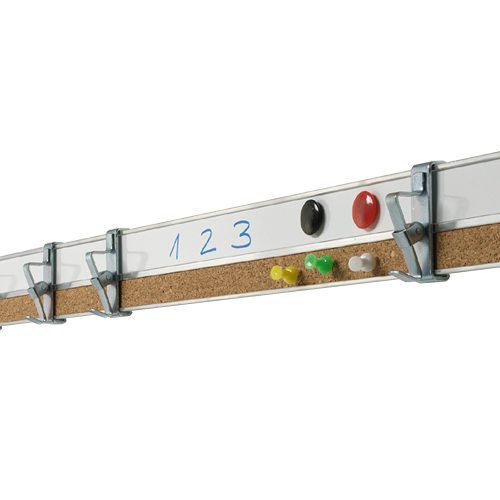 Kombinierte Bilderklemmleiste Kork/Stahl Bilderleiste mit 3 Papierklemmen pro Meter, Oberfläche kombiniert Kork & Stahl weiss