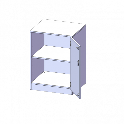 Schrank, 2 Ordnerhöhen - Serie evo180 B/H/T: 60x82x50 cm, 1 Tür, abschließbar, Tür öffnet nach rechts, mit Sockel (81 mm)