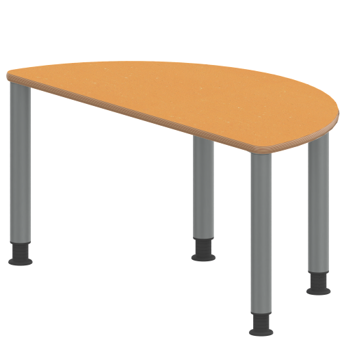 Tisch ZALOTTI mit Linoleum-Belag Halbrundtisch, B/H/T: 120x41x60 cm, Stahlrohrbeine Ø 60 mm, Fußvariante: höhenverstellbar (41/55 cm), Tischbeine mit RAL-Farbe 9006 (weißaluminium)