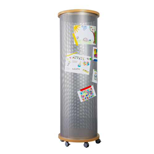 Litfaßsäule mit Lochblech, fahrbar B/H/T: 70x213x70 cm, Infosäule rund aus feuerhemmendem Material