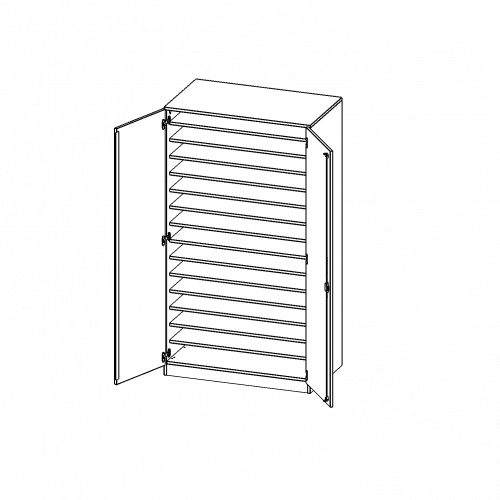 Bastelschrank, 5 Ordnerhöhen - Serie evo180 B/H/T: 104,5x190x60 cm, 2-türiger Schrank mit 15 Fächern, mit Sockel (81 mm)
