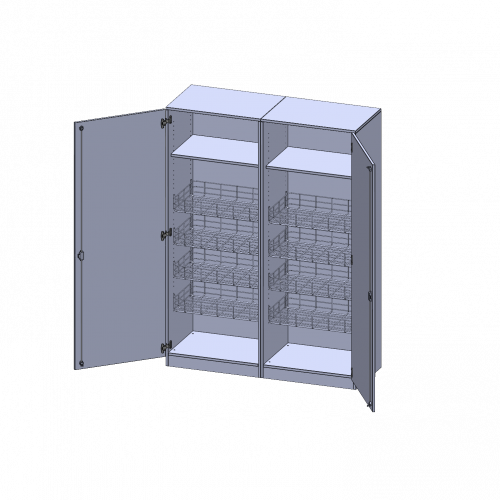 Sportschrank, 5 Ordnerhöhen - Serie evo180 B/H/T: 140,6x190x60 cm, 8 Ballkörbe, mit Sockel (81 mm)
