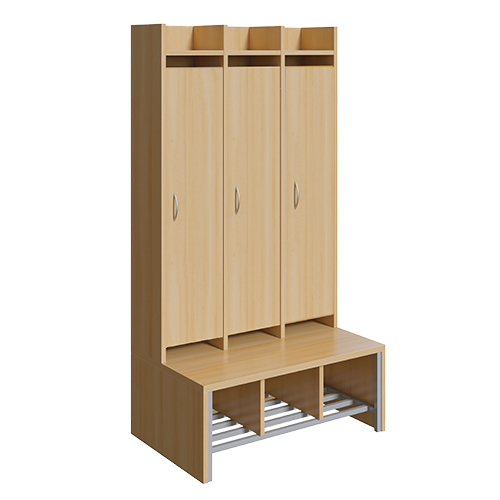 Spindgarderobe, hohe Tür B/H/T: 83x160x55 cm, 3 Plätze, Türen rechts, Bank, Schuhrost, 3fach-Haken