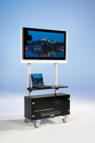 TV Wagen, TV Rack für Fernseher bis 50 Zoll mit Unterschrank und Ablage ScreenCart Serie Design 70, neigbare Halterung