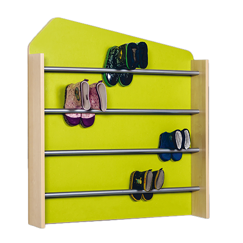 Stiefelwand mit Linoleumrückwand mit 4 Aluminiumrohren für ca. 20 Paar Stiefel