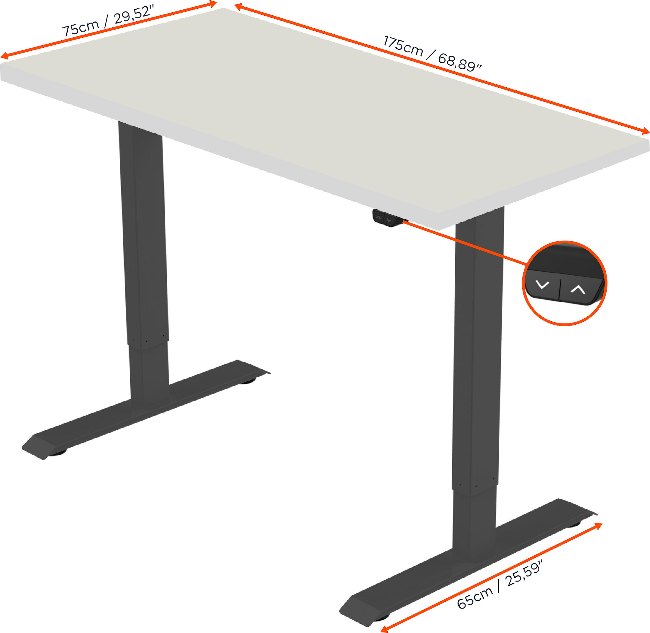 celexon elektrisch höhenverstellbarer Schreibtisch Economy eAdjust-71121 - schwarz, inkl. Tischplatte 175 x 75 cm