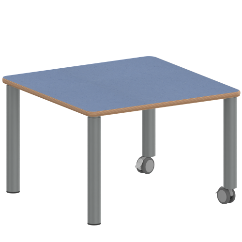 Tisch ZALOTTI mit Linoleum-Belag Quadrattisch, B/H/T: 60x25x60 cm, Stahlrohrbeine Ø 60 mm, Fußvariante: fahrbar, Tischbeine mit RAL-Farbe 9006 (weißaluminium)
