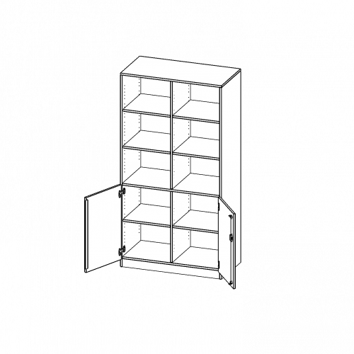 Schrank, 5 Ordnerhöhen, Türen unten (2 OH), oben 3 offene Fächer - Serie evo180 B/H/T: 100x190x50 cm, 2 Türen, abschließbar, mit Sockel (81 mm)