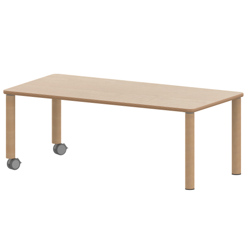 Tisch ZALOTTI mit Schichtstoff-Belag Rechtecktisch, B/H/T: 120x25x60 cm, Massivholzbeine Ø 60 mm, Fußvariante: fahrbar