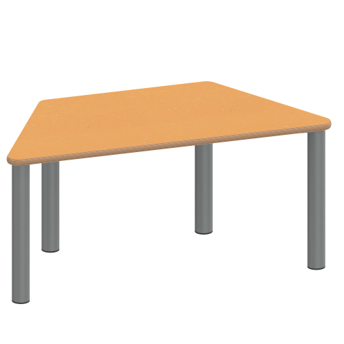 Tisch ZALOTTI mit Linoleum-Belag Trapeztisch, B/H/T: 140x46x70 cm, Stahlrohrbeine Ø 60 mm, Fußvariante: Stellfuß, Tischbeine mit RAL-Farbe 9006 (weißaluminium)