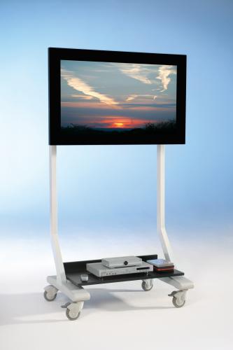 TV Wagen, TV Rack für Fernseher bis 70 Zoll mit schwarzer Ablage ScreenCart M, neigbare Halterung