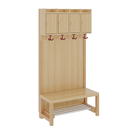 Komplettgarderobe mit Ablagen und Türen B/H/T: 80x158x39 cm, 4 Plätze, Sitzhöhe: 42 cm, Stütze mit Paneelrückwand, mit Schuhrost aus Aluminiumrohren