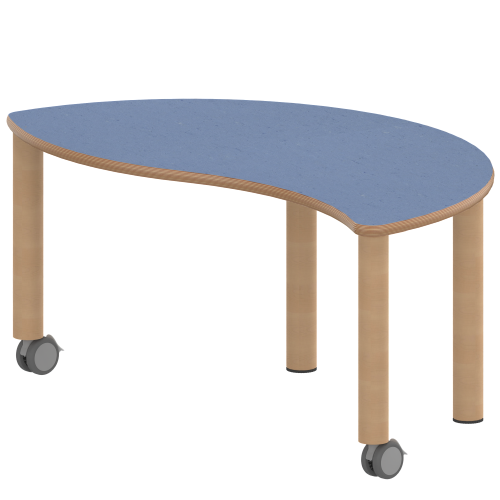 Tisch ZALOTTI mit Linoleum-Belag Halbrund-Wellentisch, B/H/T: 120x41x60 cm, Massivholzbeine Ø 60 mm, Fußvariante: fahrbar