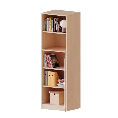 Schrank, 5 Ordnerhöhen, Tür unten (3 OH), oben 2 offene Fächer - Serie evo180 B/H/T: 60x190x60 cm, 1 Tür, abschließbar, Tür öffnet nach rechts, mit Sockel (81 mm)