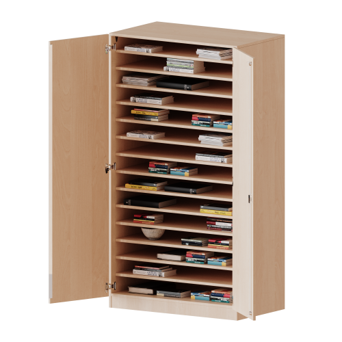 Bastelschrank, 5 Ordnerhöhen - Serie evo180 B/H/T: 104,5x190x60 cm, 2-türiger Schrank mit 15 Fächern, mit Sockel (81 mm)