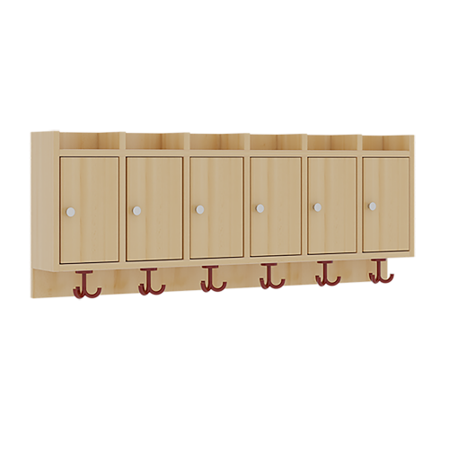 Garderobenablage mit Türen B/H/T: 120x46x27 cm, 6 Fächer mit Türen, darunter 3fach-Haken, oben offene Unterteilungen