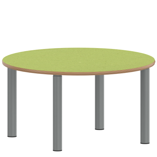 Tisch ZALOTTI mit Linoleum-Belag Rundtisch, Durchmesser/H: 100x41 cm, Stahlrohrbeine Ø 60 mm, Fußvariante: Stellfuß, Tischbeine mit RAL-Farbe 9006 (weißaluminium)