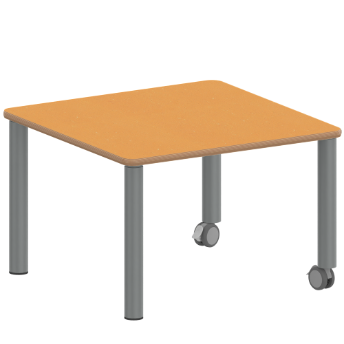 Tisch ZALOTTI mit Linoleum-Belag Quadrattisch, B/H/T: 60x25x60 cm, Stahlrohrbeine Ø 60 mm, Fußvariante: fahrbar, Tischbeine mit RAL-Farbe 9006 (weißaluminium)