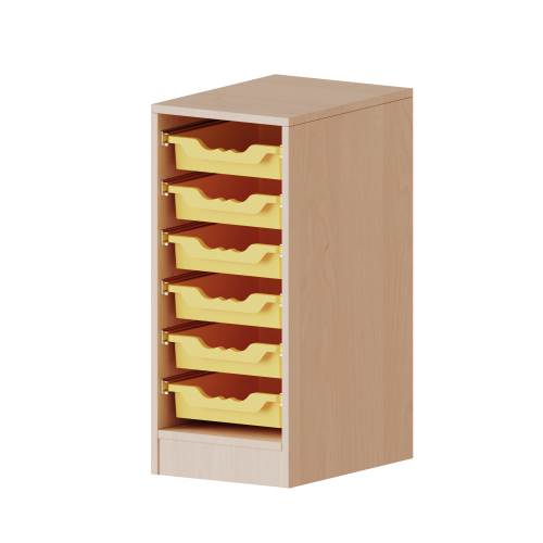 ErgoTray Regal, einreihig, 2 Ordnerhöhen - evo180 Serie B/H/T: 36,1x82x50 cm, mit Möbelstellfüßen, 6 flache ErgoTray Boxen
