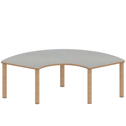 Tisch ZALOTTI mit Linoleum-Belag Drittelkreistisch, B/H/T: 173x25x80 cm, Massivholzbeine Ø 60 mm, Fußvariante: Stellfuß