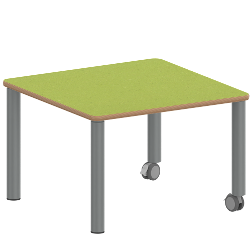 Tisch ZALOTTI mit Linoleum-Belag Quadrattisch, B/H/T: 60x25x60 cm, Stahlrohrbeine Ø 60 mm, Fußvariante: fahrbar, Tischbeine mit RAL-Farbe 9006 (weißaluminium)